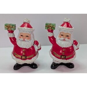Santa Claus Figurine Set 2pc Small Red Good Vintage Christmas Decor